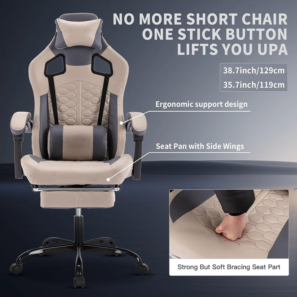 Gaming Chair with Massage and Footrest, Ergonomic High Back PC Racing Chair, 300LBS Capacity with Adjustable Lumbar Support & Headrest for Office and Desk (Model A, Grey)