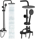 gotonovo SUS304 Outdoor Shower Fixture High Pressure Shower System Combo Wall Mount 2 Dual Function Shower Faucet Set Round Handheld Spray Matte Black Double Lever Handle