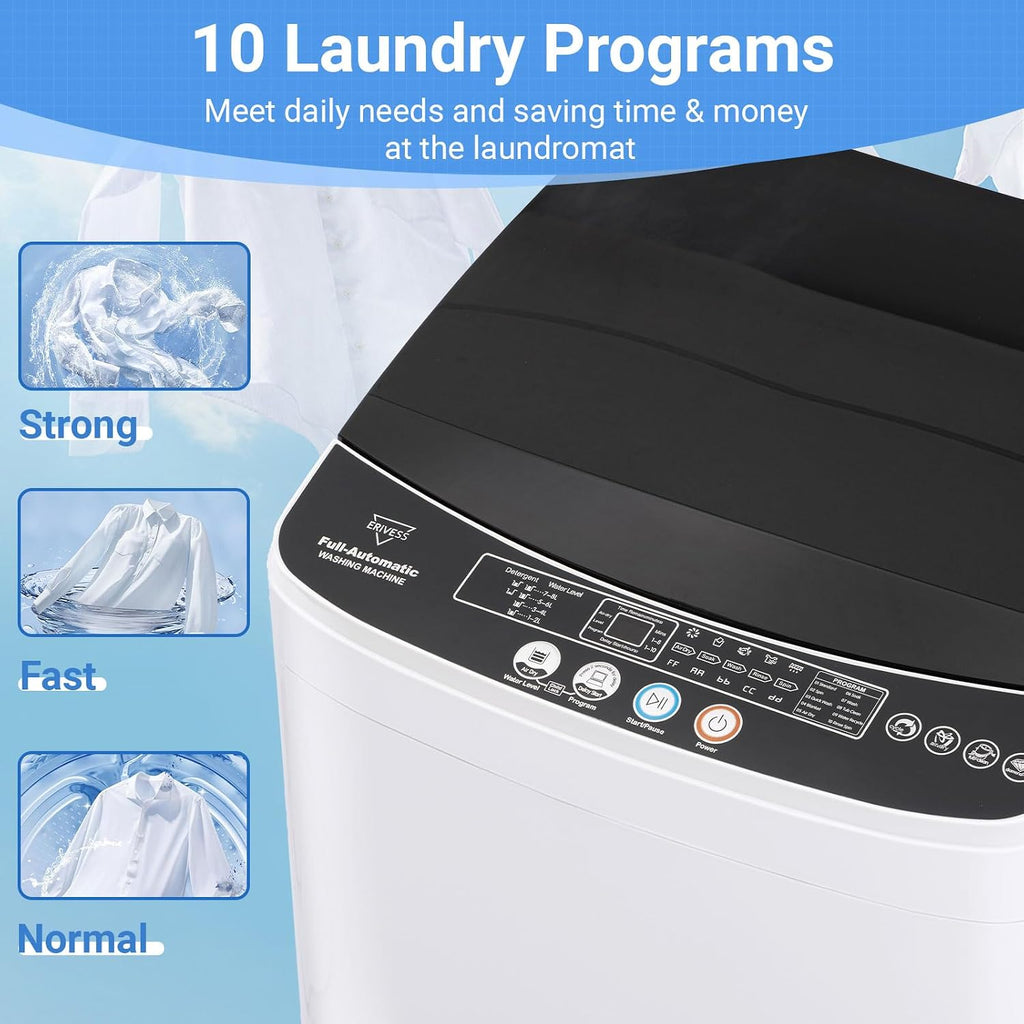 Erivess 16 lbs Portable Washing Machine, 2.0 Cu.Ft Capacity Full Automatic Washer for Homes & Apartments, 8 Wash Programs, Compact Laundry Washer for Homes & Apartments, Dorm, Small Spaces