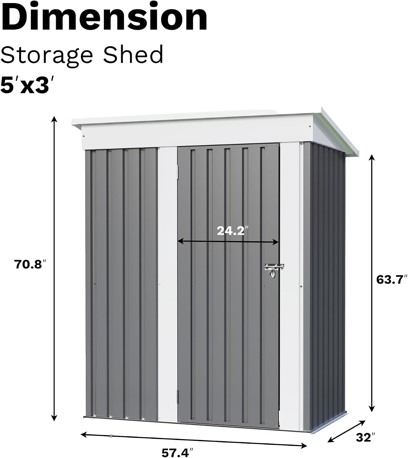 JUMMICO Metal Outdoor Storage Shed 5 x 3 FT Metal Shed with Lockable Door,Waterproof Garden Tool Shed Storage House for Backyard Patio Lawn,Grey