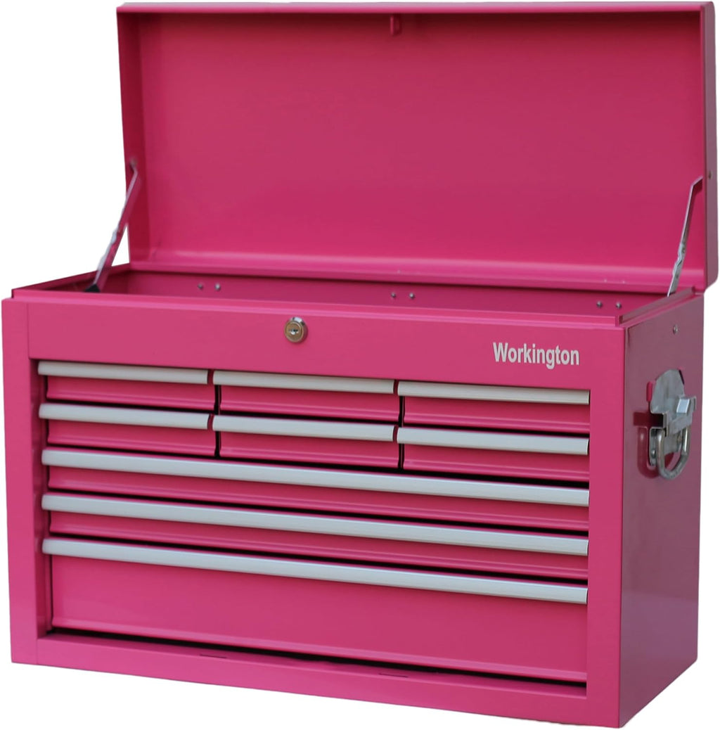 Workington Portable Metal Tool Chest with 9 Drawers, 24' 9-Drawer Tool Chest Cabinet with Ball Bearing Drawer Slides, Steel Tool Storage Box Organizer 4006 Pink