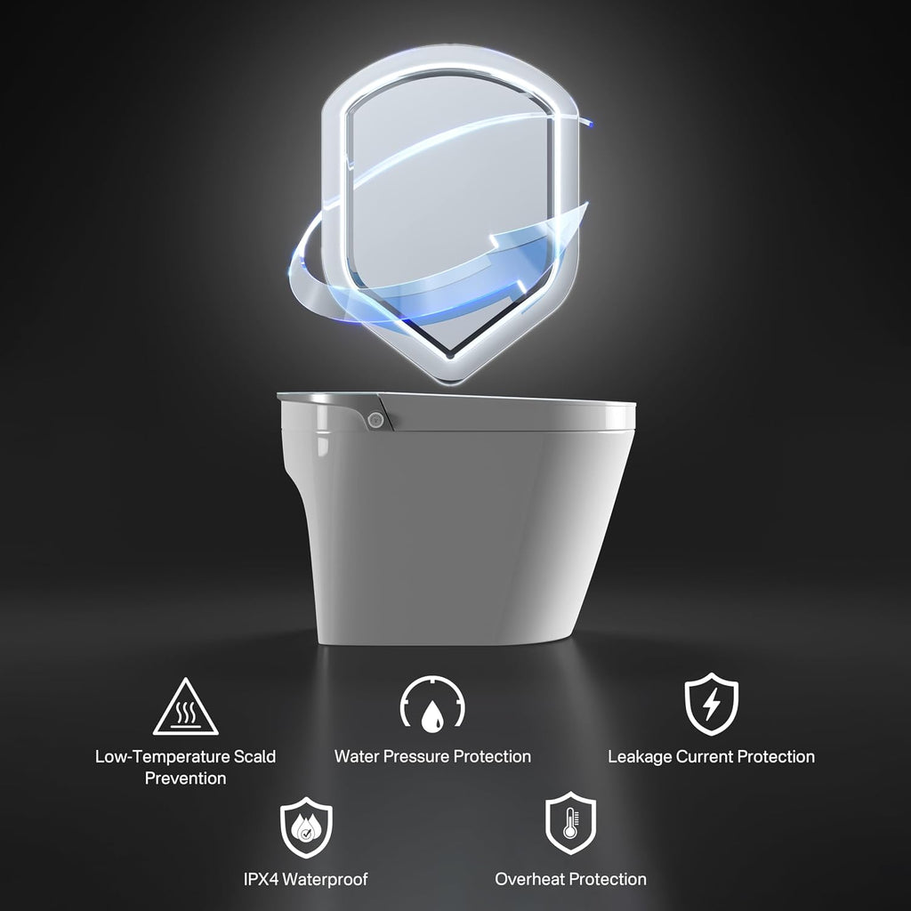 Smart Toilet, Eridanus One Piece Bidet Toilet for Bathroom, Toilet with Heated Bidet Seat, Adjustable Warm Water Wash & Dryer, Foot Sensor Flush, Tankless Toilet with LED Display, White & Gray