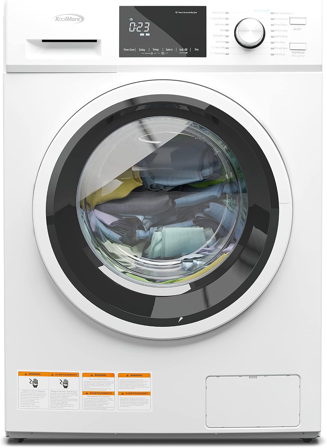 KoolMore 2-in-1 Front Load Washer and Dryer Combo, 2.7 Cu. Ft., for Apartment, Dorm, RV, 16 Wash and 4 Dry Cycles, Compact Space Saver [White] [120V] (FLC-3CWH)