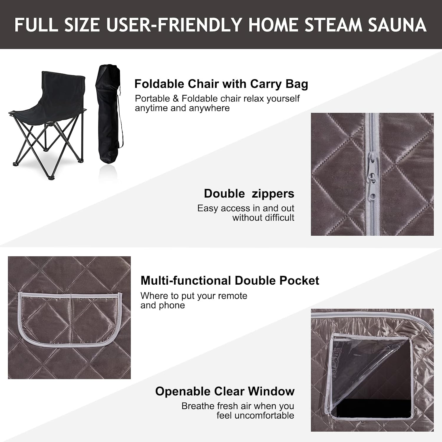 Smartmak Portable Steam Sauna, Full Body Personal Home Spa, Foldable Saunas Tent with 3L & 1000W Large Steam Generator, 9 Levels Remote Control, Upgraded Chair Included for Relaxation (DarkGrey)