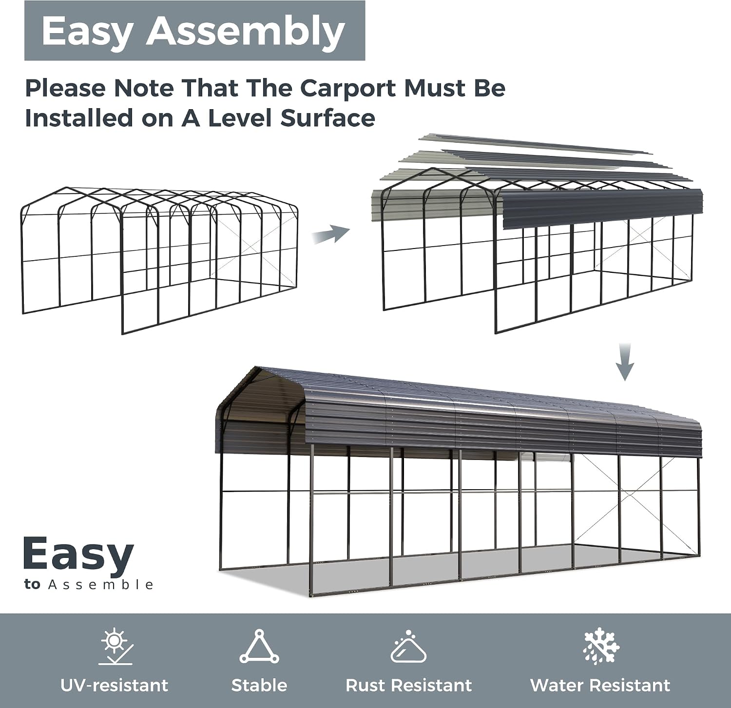 GREEN PARTY 14 x 35 x 13 ft Metal RV Carport Kits with Galvanized Steel Roof, Heavy Duty 2 Car Outdoor Car-Shed Canopy, Car Tent Metal Garage Shelter for RV, SUV, Truck, Tractors and Boats, Gray