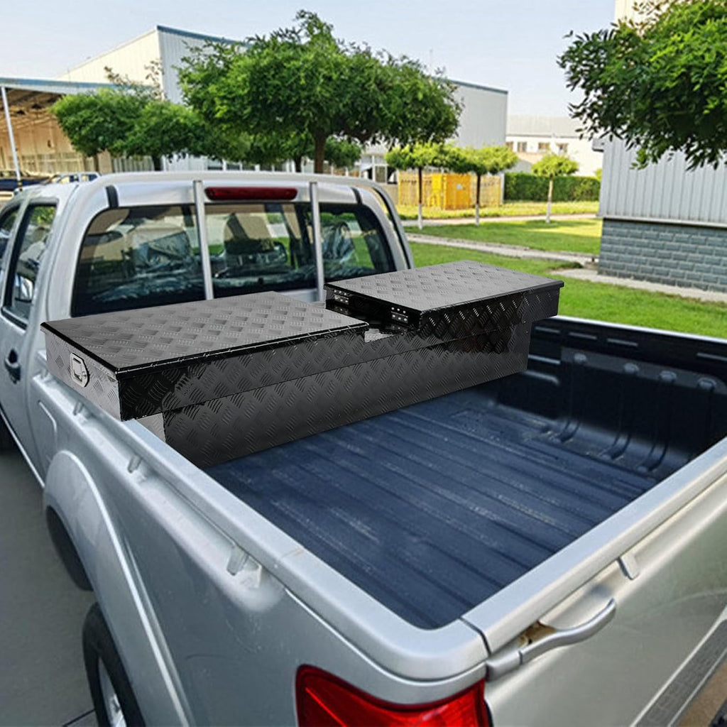 SSN 60 Inch Black Heavy-Wall Gull Wing Aluminum Truck Tool Box with 2 Locks,RigidCore Lids Pickup Truck Bed Tool Box for Storage and Organization