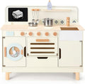 Pillowhale Wooden Play Kitchen with Washer – Large Interactive Toy Kitchen Set for Kids 3+ – Montessori Pretend Play Center with Metal Cookware & Chalkboard – Gift for Boys Girls
