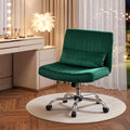 Warmiehomy Velvet Criss Cross Office Chair with Wheels, Luxury Cross Legged Desk Chair for Bedroom, Armless Wide Seat Computer Chair, Modern Vanity Chair, Gift for Teens & Girlfriend, Emerald Green