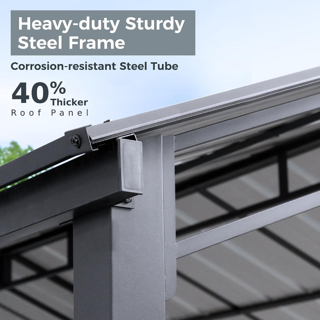 GREEN PARTY 10 x 20 ft Metal Carport Kits with Galvanized Steel Roof, Heavy Duty Metal Carport Canopy, Outdoor Car Tent Metal Garage Shelter for Car, SUV, Truck and Boats, Grey