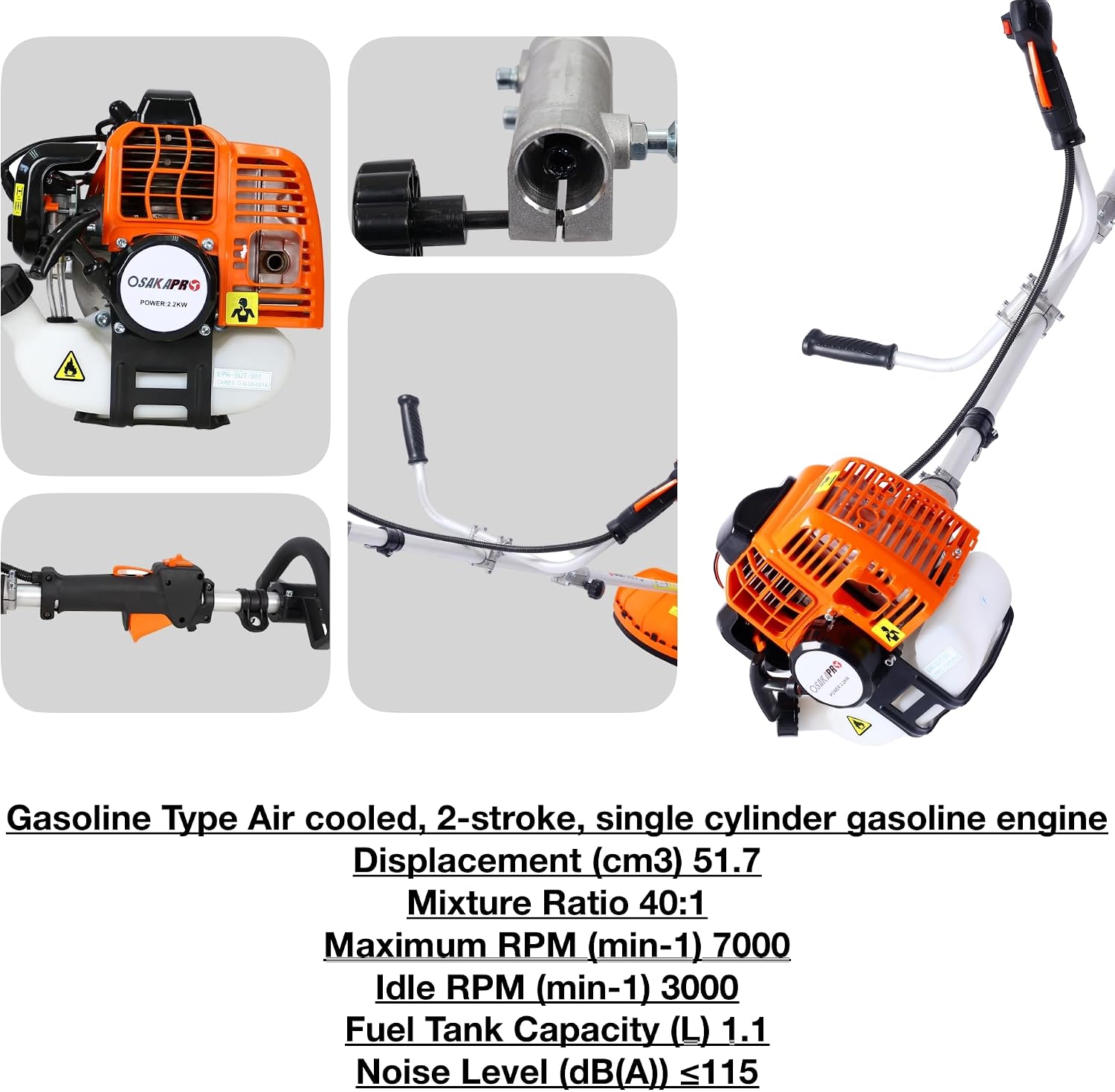 52cc 2-Cycle Gas Multi-Trimmer | 6-in-1 String Trimmer w/Rotatable Pole Saw, Weed Eater Weed Wacker, Brush Cutter & Hedge Trimmer Gas for Lawn, Yard, Garden Care, All-in-one Garden Tool