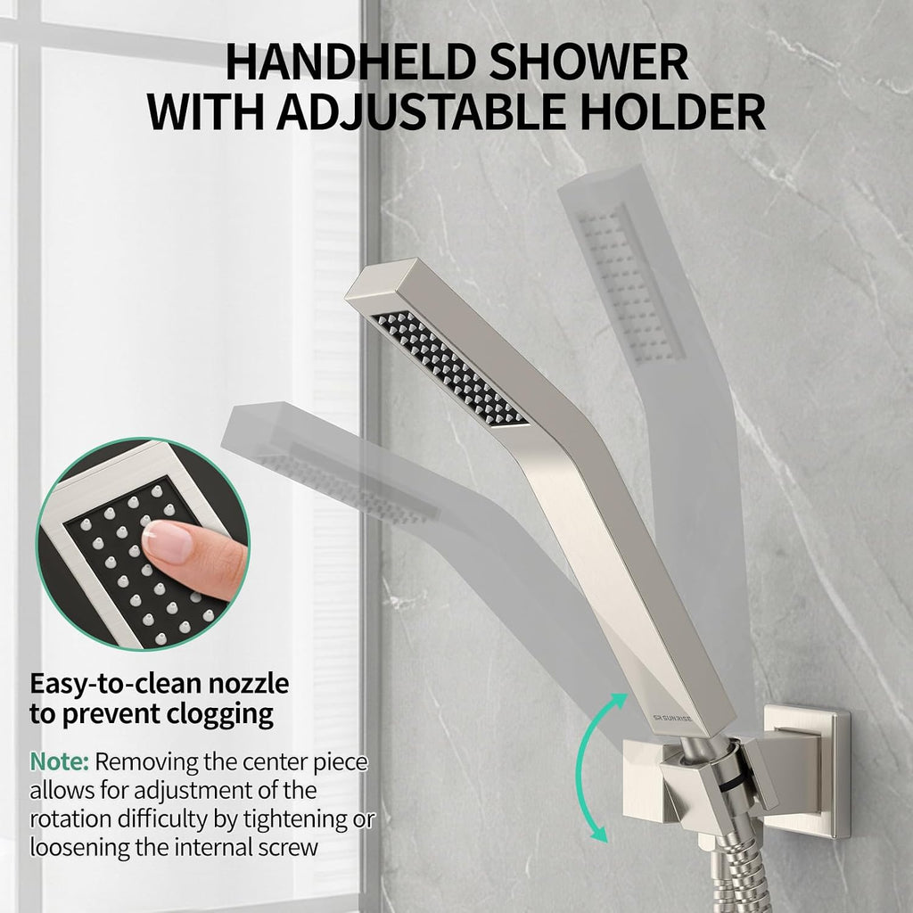 SR SUN RISE 12 Inch Ceiling Mount Brushed Nickel Shower System Bathroom Luxury Rain Mixer Shower Combo Set Ceiling Rainfall Shower Head System Faucet Trim Repair Kits with Rough-in Valve and Trim