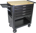 Rolling Tool Cart with 4-Drawer Wood Top Utility Tool Chest on Wheels Mechanic Tool Storage Organizer Cabinet for Garage, Warehouse, Workshop, Repair Shop (Black)
