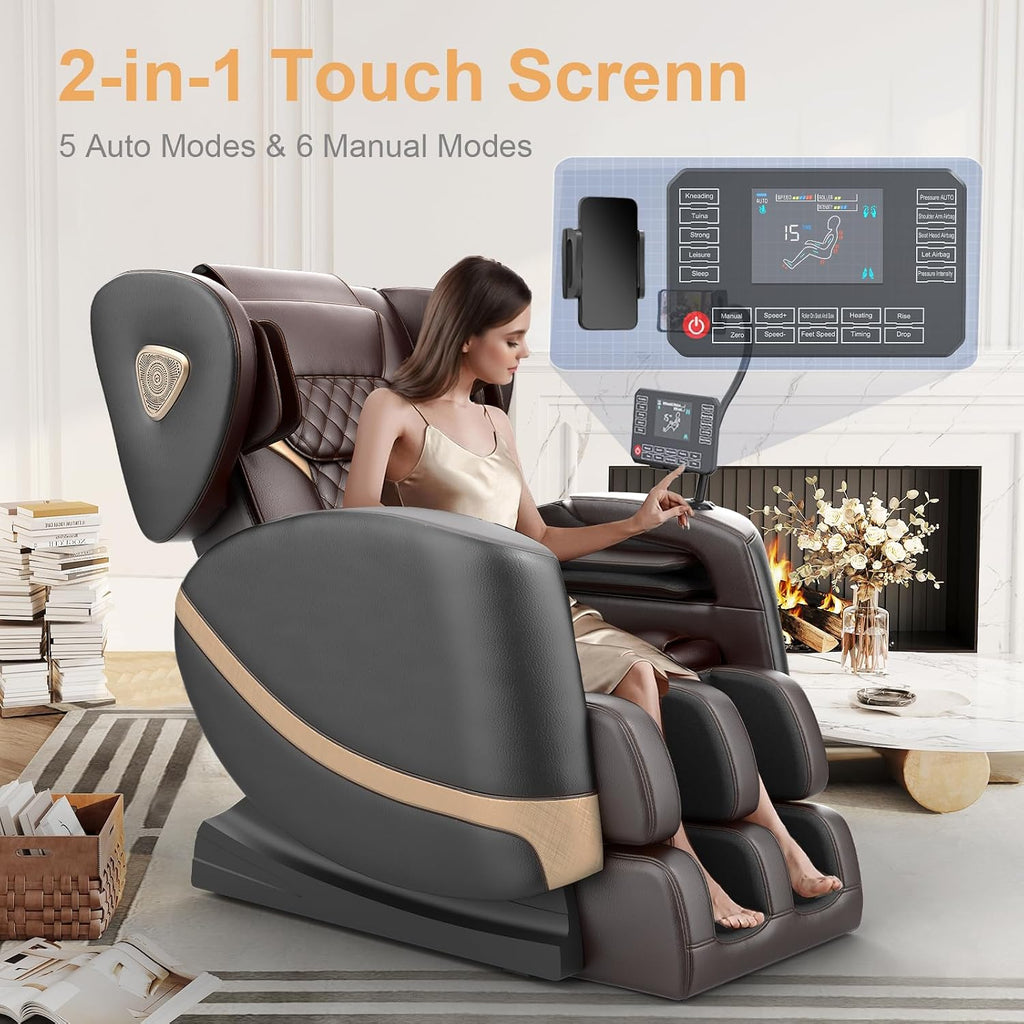 FURNIMAT 2026 Massage Chair Full Body, Zero Gravity Massage Chair with 10 Fix Rollers, Airbags, Heating, Foot Massage, Auto Modes, Bluetooth Speaker, Smart Screen Controller(Upgraded Version)