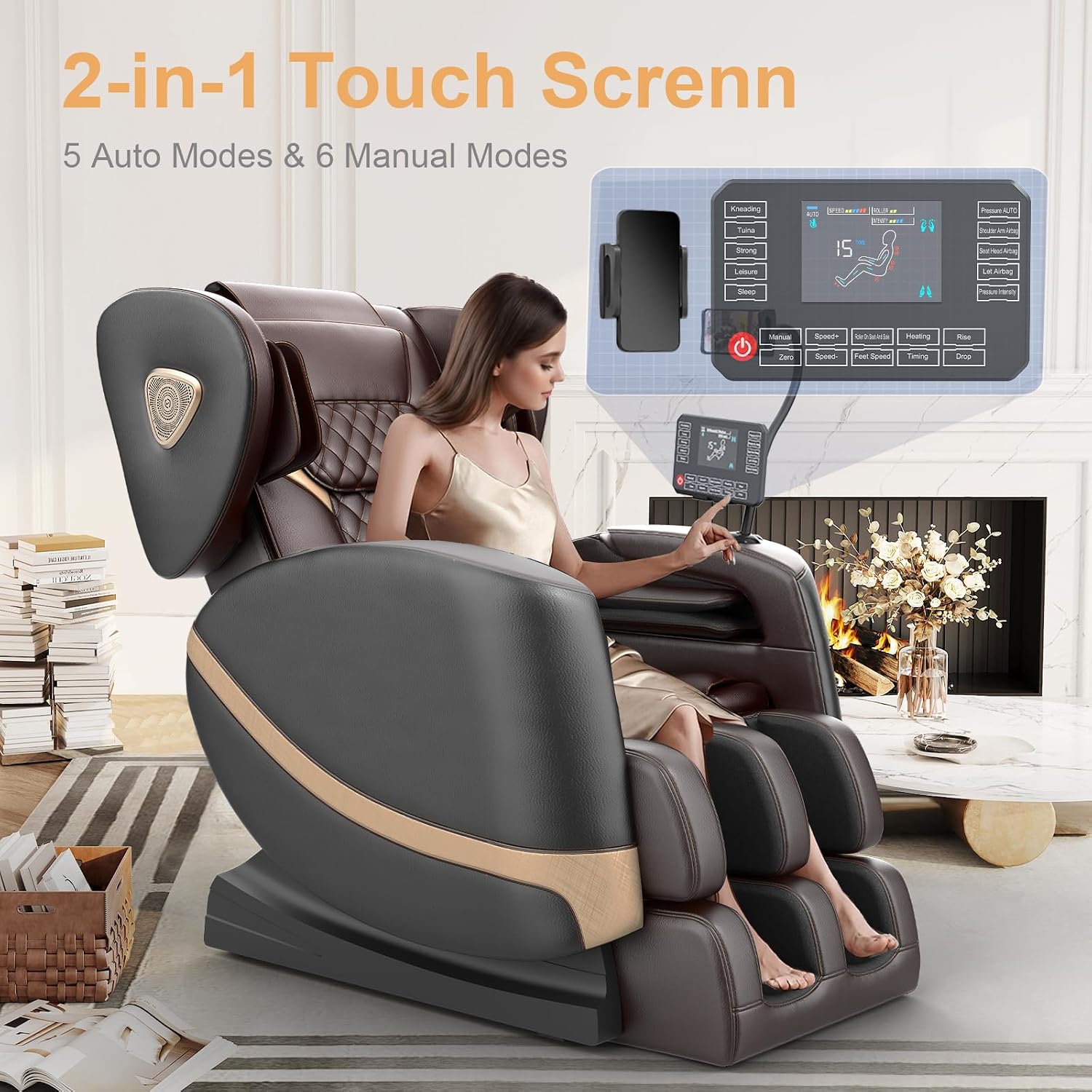 FURNIMAT 2026 Massage Chair Full Body, Zero Gravity Massage Chair with 10 Fix Rollers, Airbags, Heating, Foot Massage, Auto Modes, Bluetooth Speaker, Smart Screen Controller(Upgraded Version)