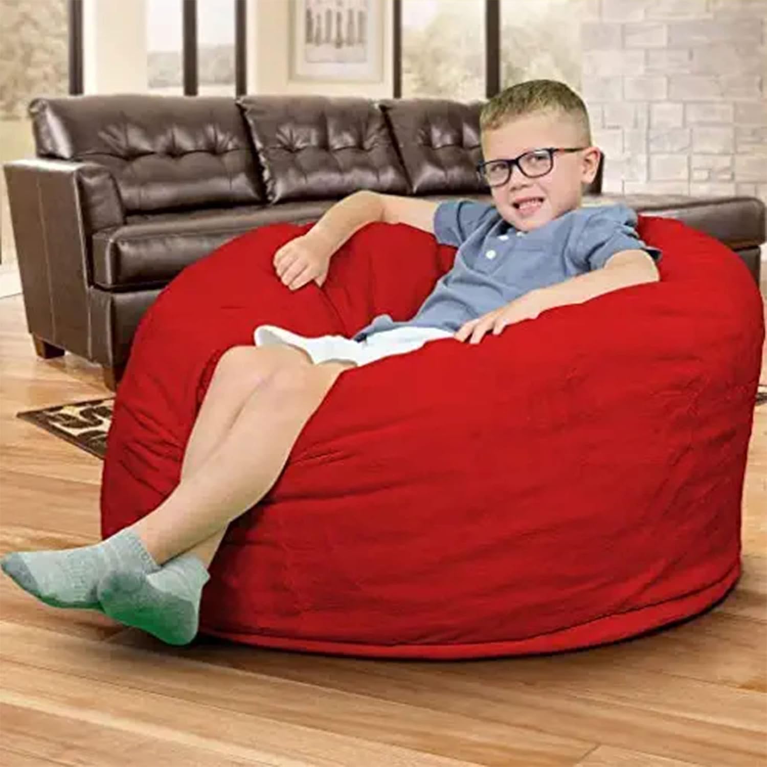 Ultimate Sack 3ft Bean Bag Chair, Oversize Bean Bag Chair for Adults, Comfy Chair Bean Bag Couch Lounge Sofa Loveseat Furniture | Red Suede