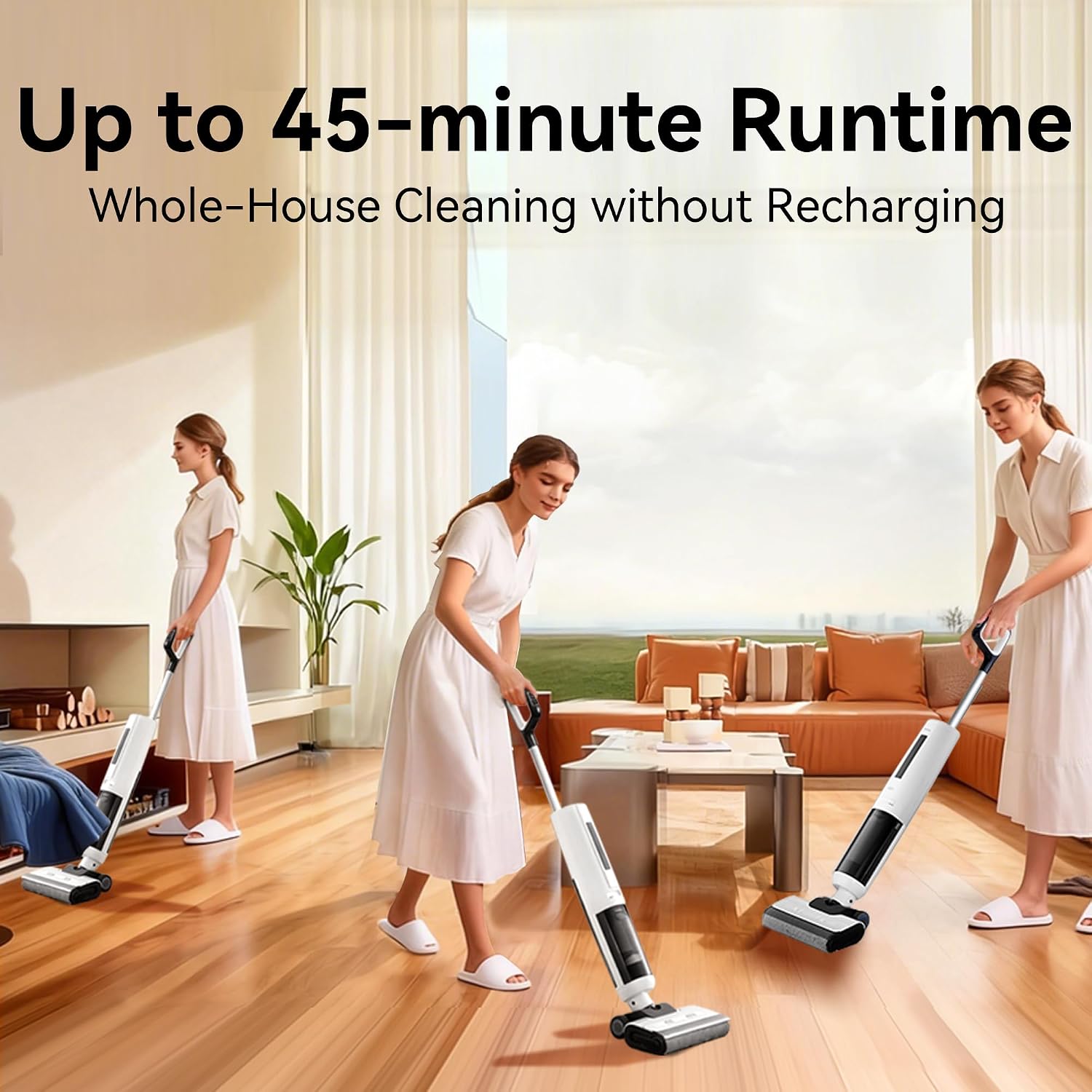 Self-Cleaning Wet Dry Vacuum Mop Combo,Cordless Floor Cleaner for Hardwood/Tile Floors, Small Apartment & Senior, 140°F Hot Drying,18000Pa Suction,180°Edge Access