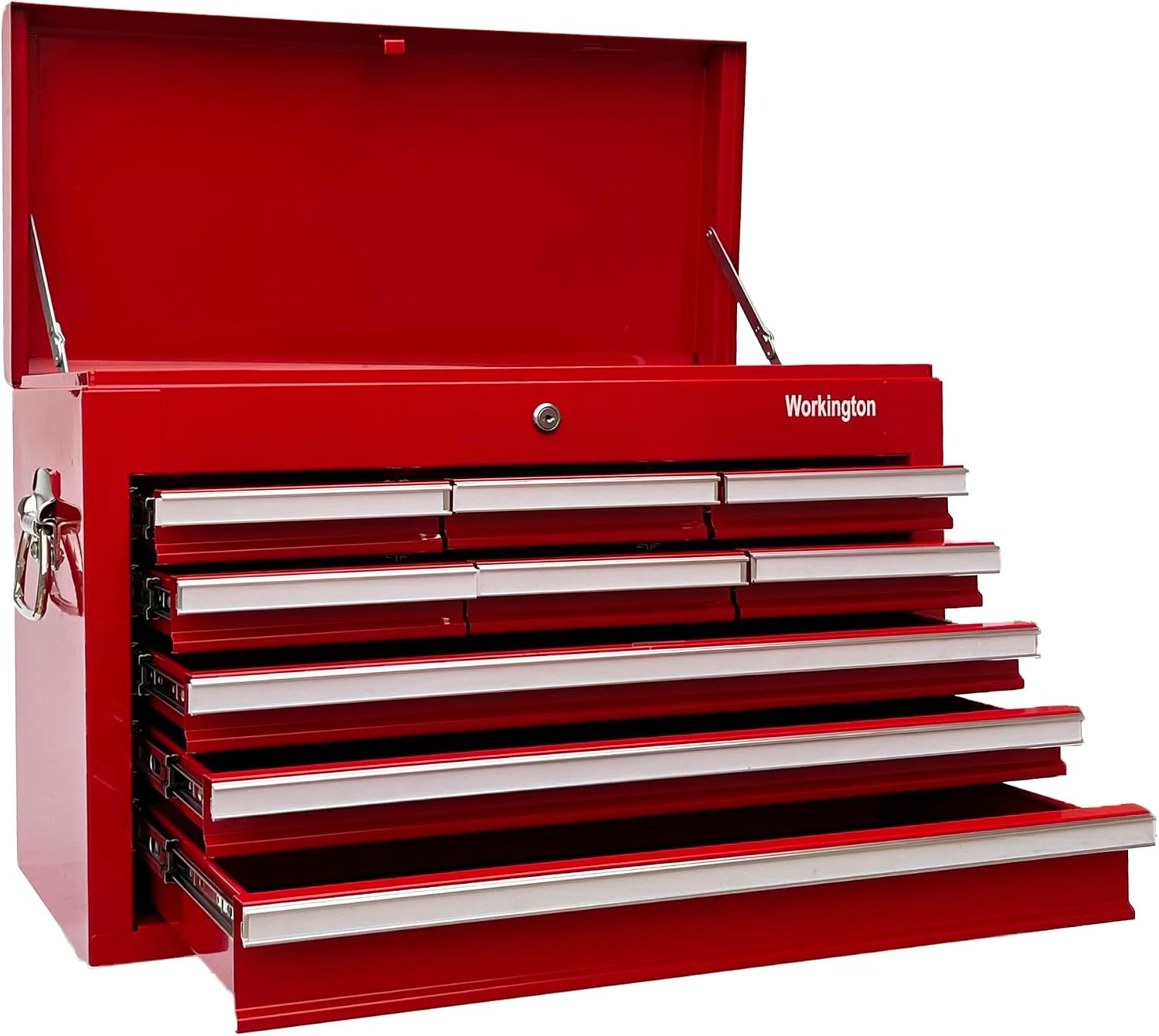 Workington Professional Industrial Portable Metal Tool Chest with 9 Drawers, 26' 9-Drawer Tool Chest Cabinet with Ball Bearing Drawer Slides, Steel Tool Storage Box Organizer 4016 Red