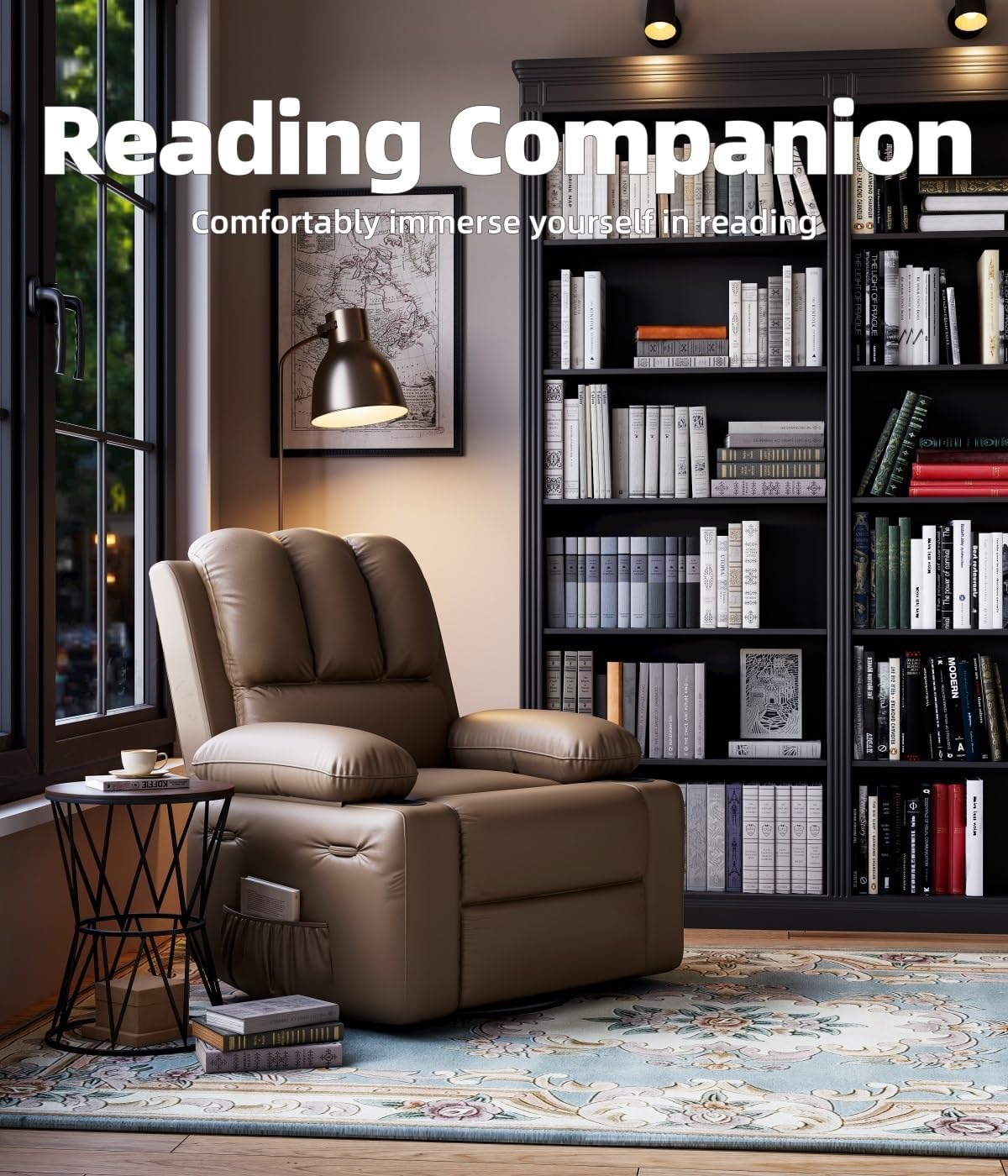 Oversized Recliner Chairs with Massage and Heat, Leather Recliner Chair for Adults, Manual Chair with Cup Holder for Living Room, Bedroom and Nursery (Tan-1)