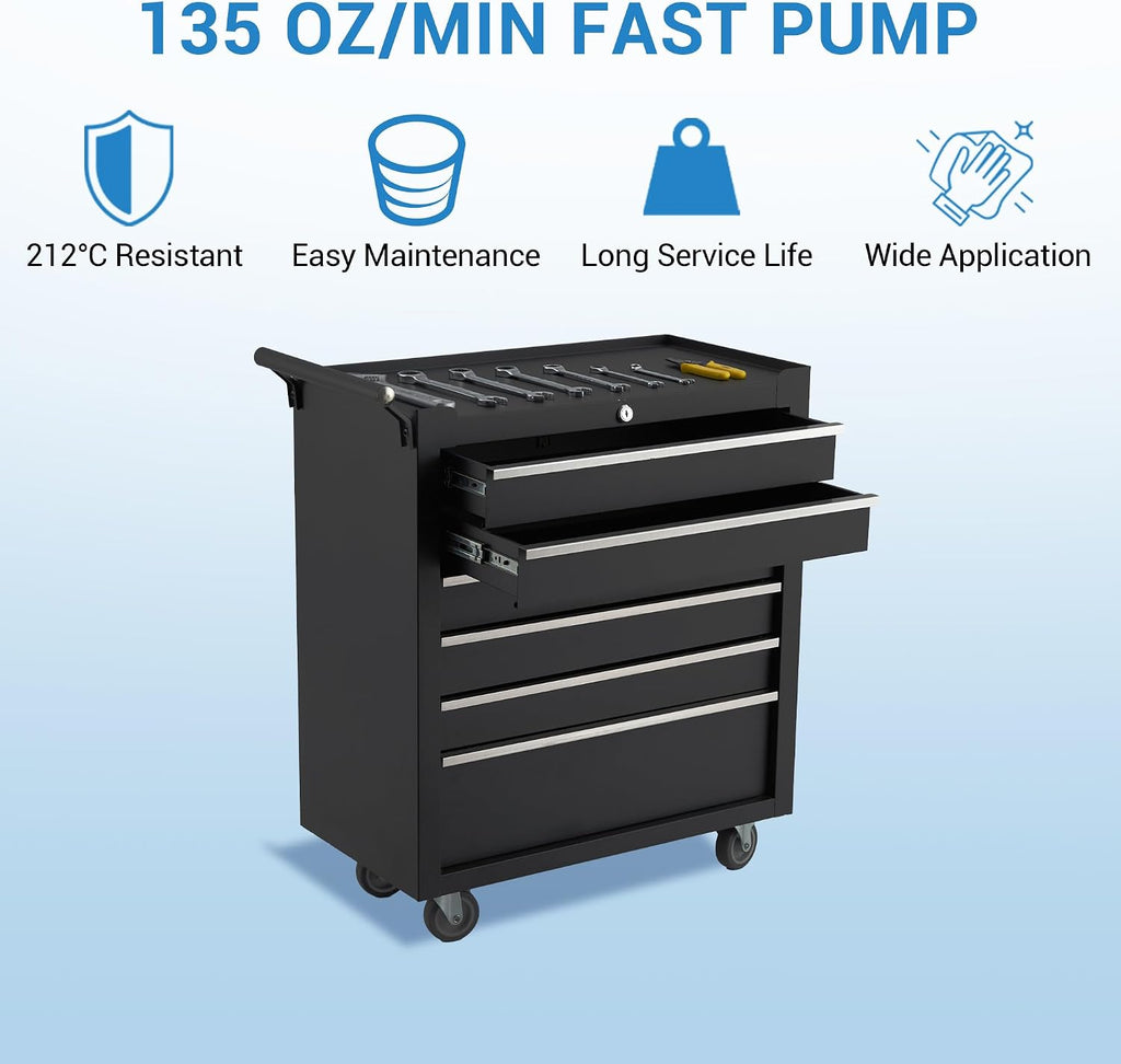 6-Drawer Rolling Tool Chest, Rolling Tool Box with Wheels and Lock System, Portable Mobile Tool Storage Cabinet for Garage, Workshop, Mechanics and Repair Room