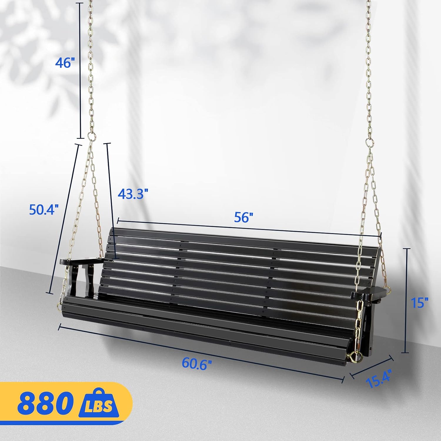 VINGLI 5 FT Outdoor Porch Swing with Frame, Heavy Duty 880 LBS Patio Hanging Swing with Stand for Backyard & Garden, Black