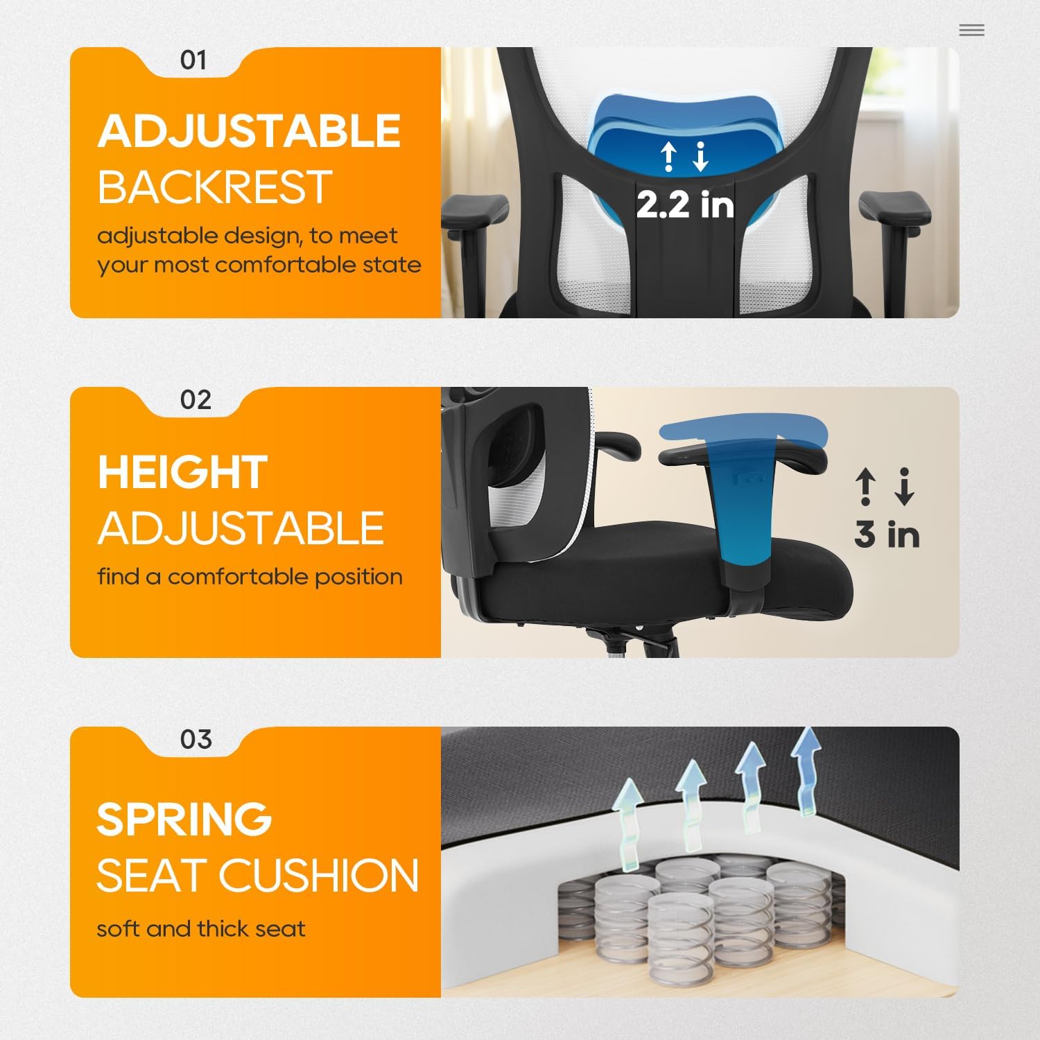 BestOffice Big & Tall Office Chair, 400 lb Capacity Mesh Desk Seating with Lumbar Support, Wide Seat, Adjustable Arms, Rolling Swivel High-Back Ergonomic Executive Task Model for Home Office, White