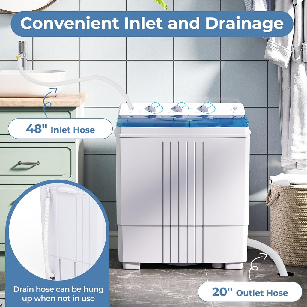 Giantex Washing Machine, 20Lbs Capacity, Washer and Spinner Combo, Portable Compact Twin Tub 12Lbs Washing and 8Lbs Spinning, Inlet and Drain Hose, Laundry Washer for Apartment RV Dorm