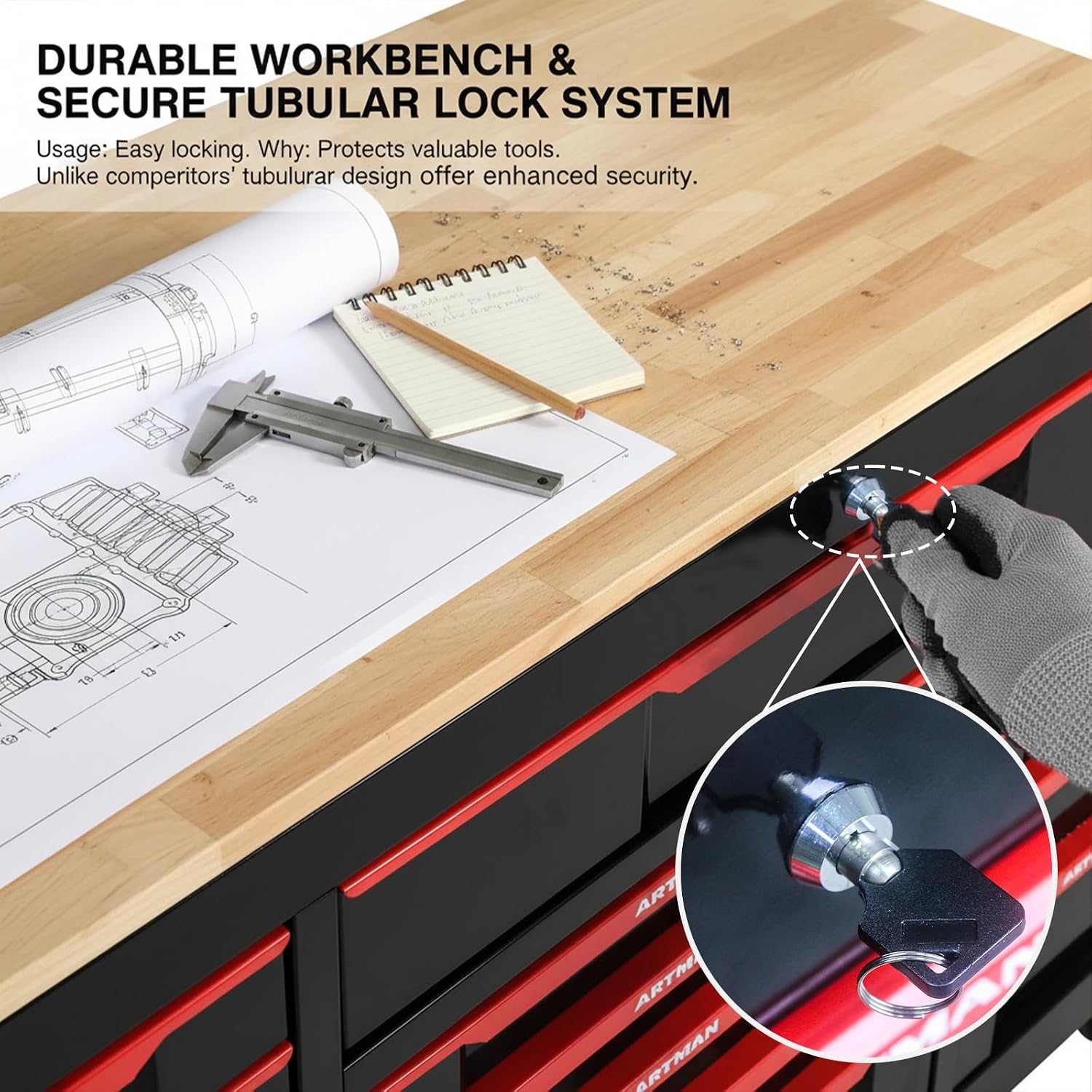 72 Inch Tool Box, Rolling Tool Chest Workbench with 19-Drawers & Locking Cabinets, Heavy-Duty Mobile Workbench with Wood Top, Pro Garage Organization Cabinets & Storage System