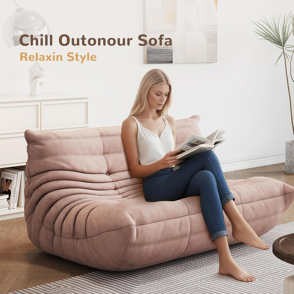 Bean Bag Chair - Corner Sofa, Fireside Chair Bean Bag Sofa Large Bean Bag Chair for Adults,Fireside Floor Couch for Living Room, Bedroom, Gaming (Yellow, Single) (Pink, Loveseat)