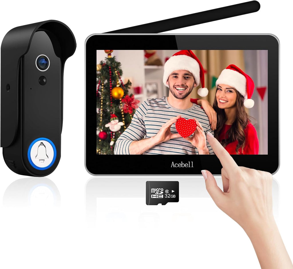 Wireless Video Doorbell Intercom System Battery Operated, 1080P Video Doorbell Camera with Monitor Wireless, Video Door Phone with 7''Touch Screen, Motion Detection, No Monthly Fees