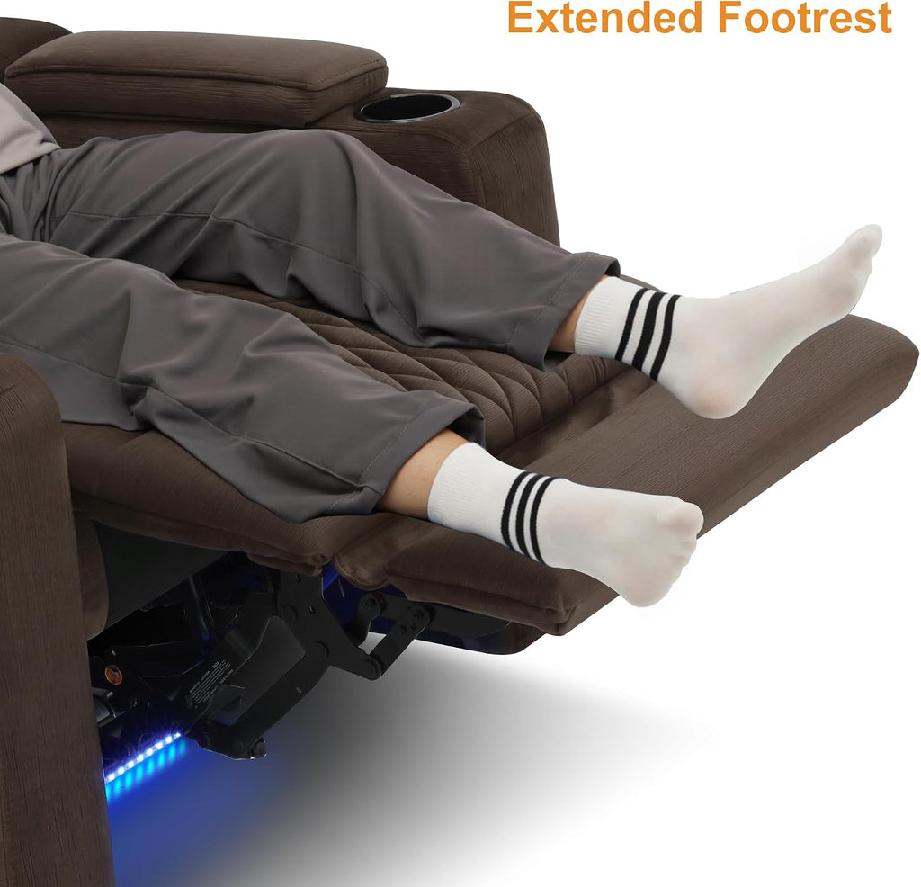 MCombo Zero Gravity Oversized Power Recliner Chair for Adults with Power Headrest & LED Light, Fabric Recliner Chair for Living Room & Home Theater, USB & Type C Port, Armrest Storage HTS401