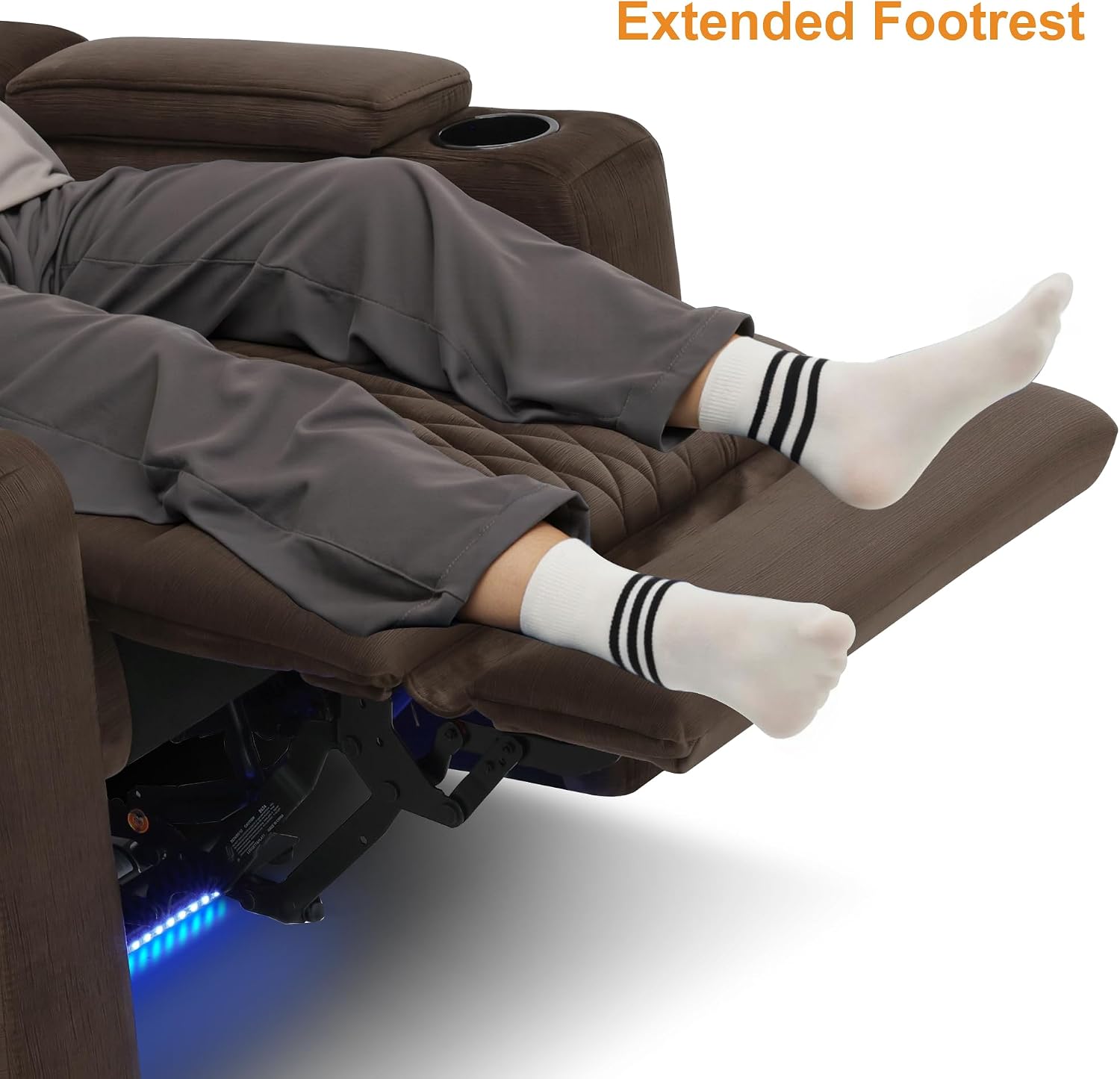 MCombo Zero Gravity Oversized Power Recliner Chair for Adults with Power Headrest & LED Light, Fabric Recliner Chair for Living Room & Home Theater, USB & Type C Port, Armrest Storage HTS401
