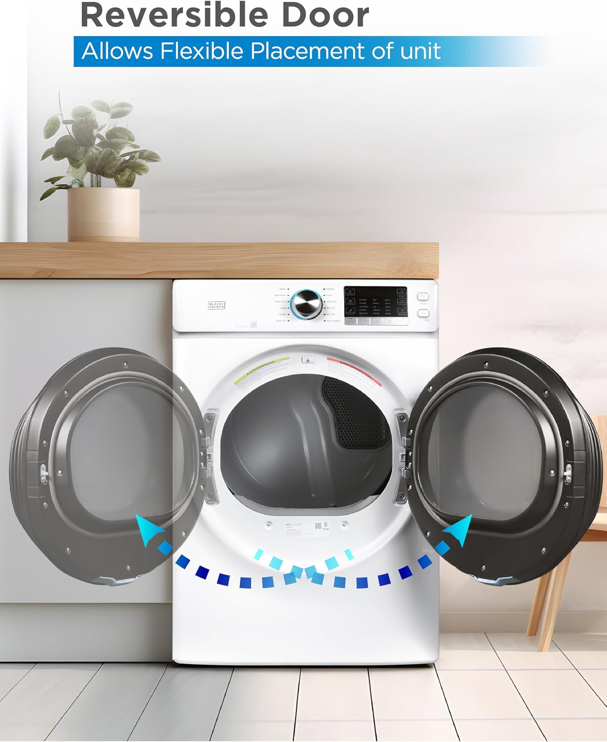 BLACK+DECKER 8.0 Cu. Ft. Electric Front Load Dryer with Steam, Clothes Dryer with LED Display, 12 Cycle Selections, ENERGY STAR, 240V Machine Requires Professional Installation, BFLD80ME, White