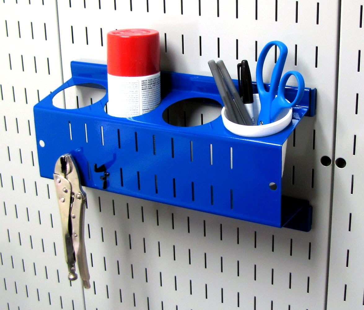Wall Control Pegboard Spray Can Holder Bracket and Aerosol Can Organizer Pegboard and Slotted Tool Board - Blue (Pack of 6)