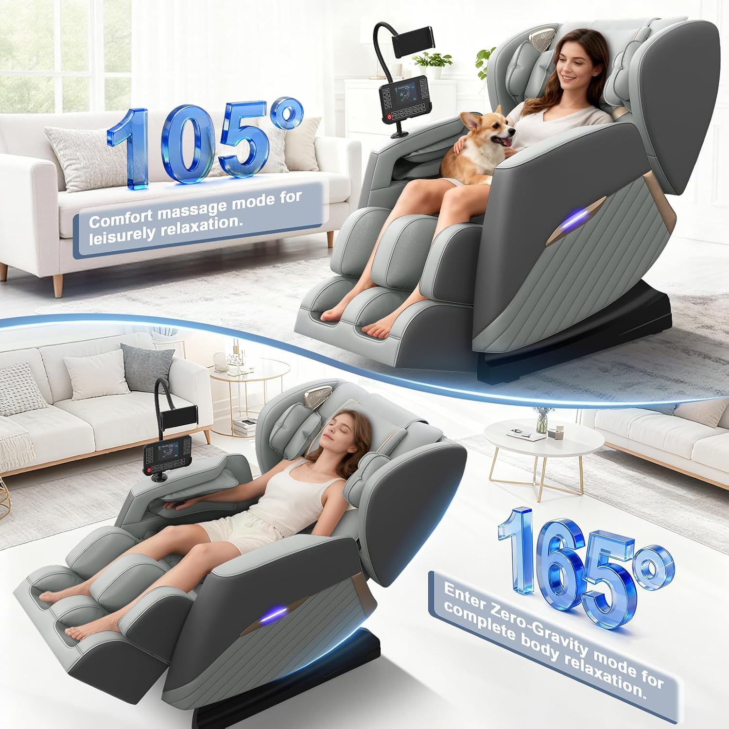 Massage Chair Full Body, Zero Gravity Massage Chair with 16 Fix Rollers, Auto Massage Program, Foot and Calf Massage, Recliner Chair with Heating, Touch Screen Controller, Bluetooth Speaker