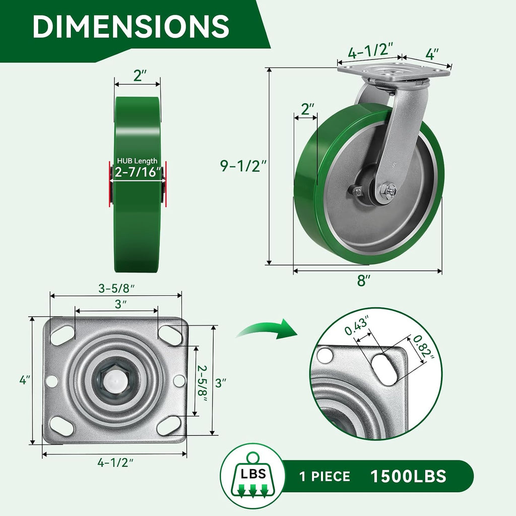 8x2 Heavy Duty Casters -Polyurethane on Aluminum Caster Wheel, Casters Set of 4 Heavy Duty with up to 6000LB Capacity- Widely Used in Tool Box,Workshop,Garage (2 Swivel &2 Rigid)