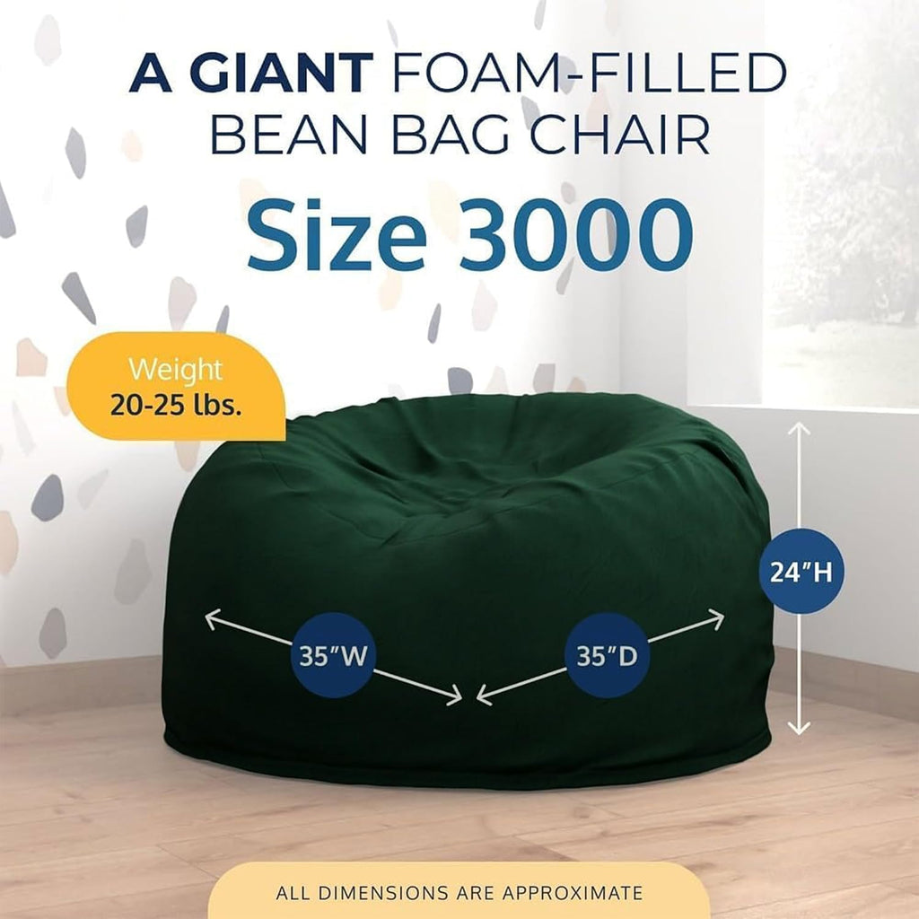 ULTIMATE SACK 3000 3-Foot Bean Bag Chair, Hunter Suede Cover – Oversized Foam Lounger, Floor Seat, Small Sofa, or Couch Bed for Living Area, Gaming Room, or Reading Lounge