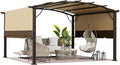 HAPPATIO 12' x12' Outdoor Retractable Pergola, Aluminum Pergola with Canopy Fixed in Various Positions, Arched Roof with Sun Shade Canopy Metal Frame for Backyards, Gardens, Patios (Brown)