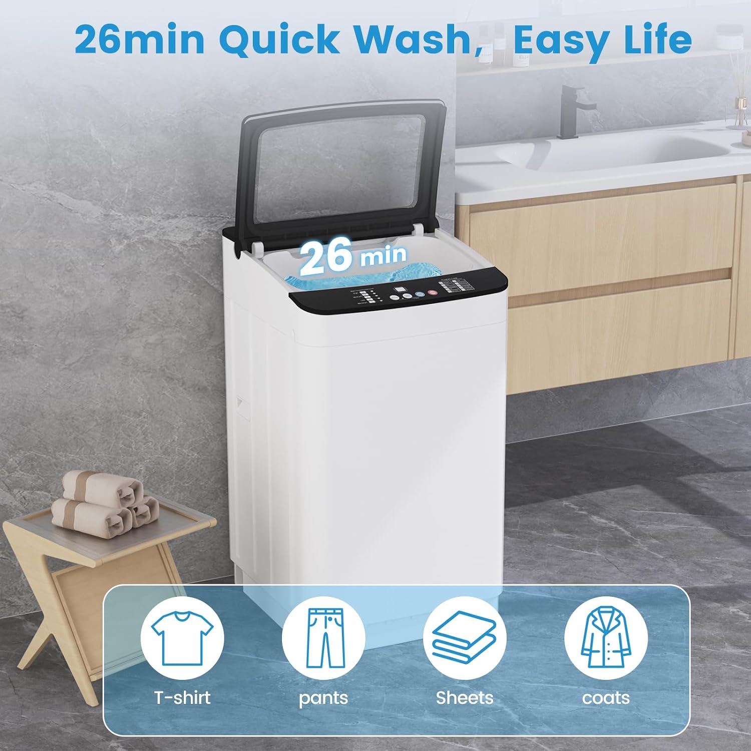 VCJ Portable Washing Machine and Dryer Set, 28lbs Fully Automatic Washer and 10lbs Portable Dryer with Stainless Steel Tub, Compact Washer and Dryer Combo for Apartment, RV, Dorm
