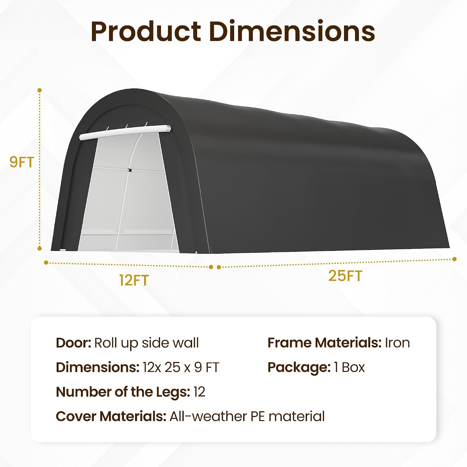 FansaFurn Carport, 12'x25' Outdoor Round Portable Garage with 2 Roll up Doors, Heavy Duty Storage Shelter Car Canopy Party Tent, Dark Gray