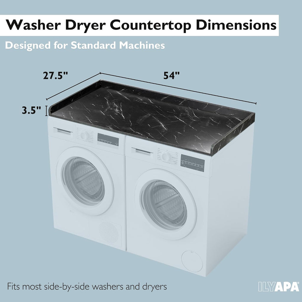 Ilyapa Washer Dryer Countertop - 27.5 x 54 inch Laundry Countertop, Washer and Dryer Covers for The Top, Laundry Room Organization and Storage, Black