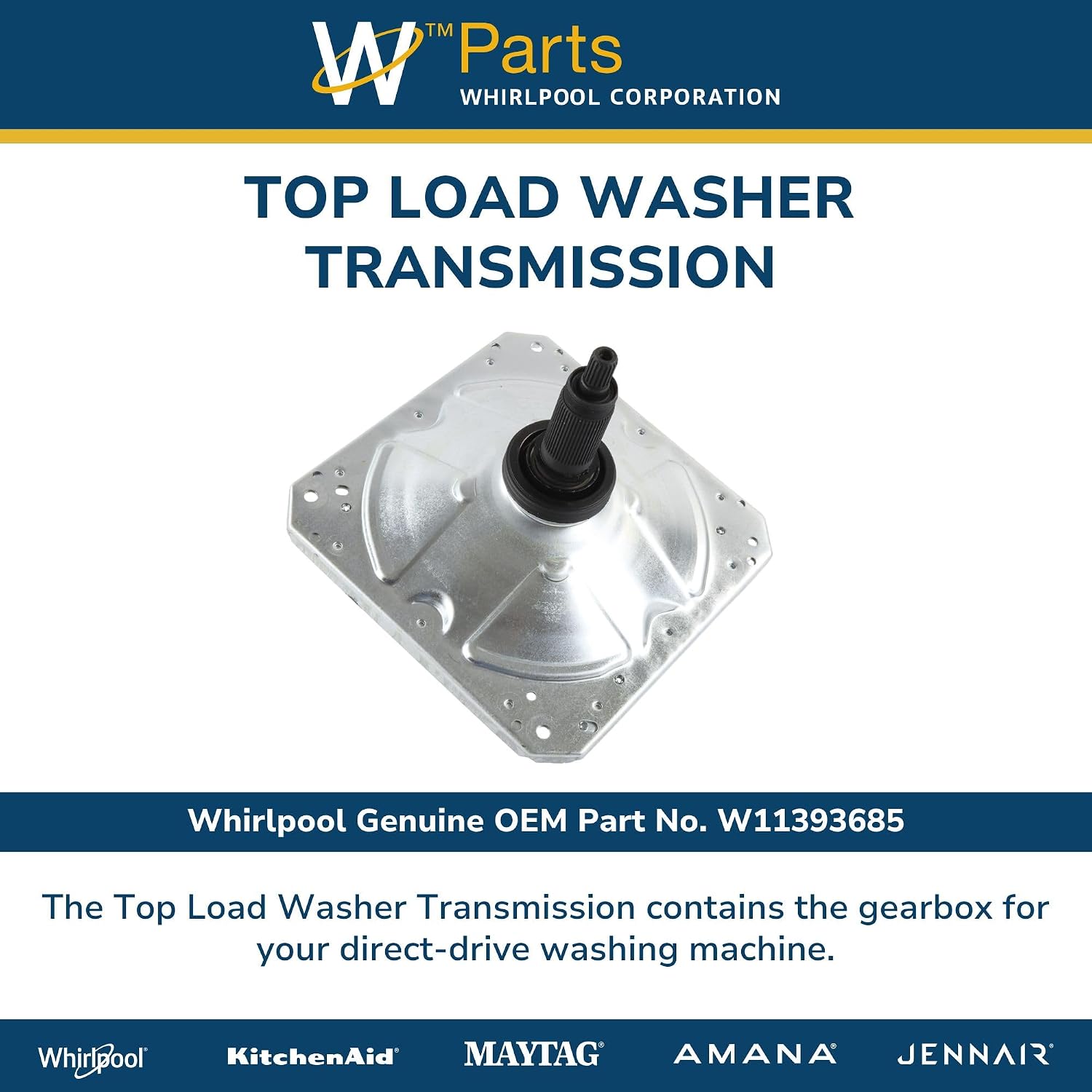 Whirlpool W11393685 Genuine OEM Top Load Washer Transmission Replacement Part - Replaces W10447976, W10811956, W10868473, W11134159, and more