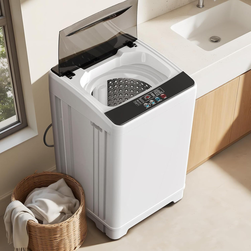 TABU Washer and Dryer Combo Set, 2.6 Cu.Ft Compact Dryer with Stainless Steel Inner Tub & 18LBS Compact Full-Automatic Washing Machine with 10 Washing Programs, White&Black