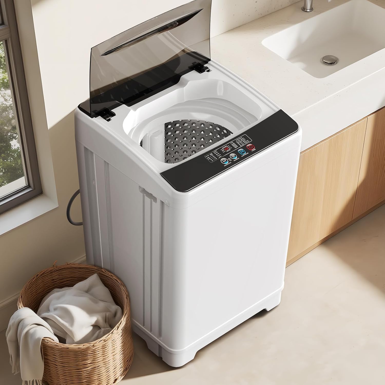TABU Washer and Dryer Combo Set, 2.6 Cu.Ft Compact Dryer with Stainless Steel Inner Tub & 18LBS Compact Full-Automatic Washing Machine with 10 Washing Programs, White&Black