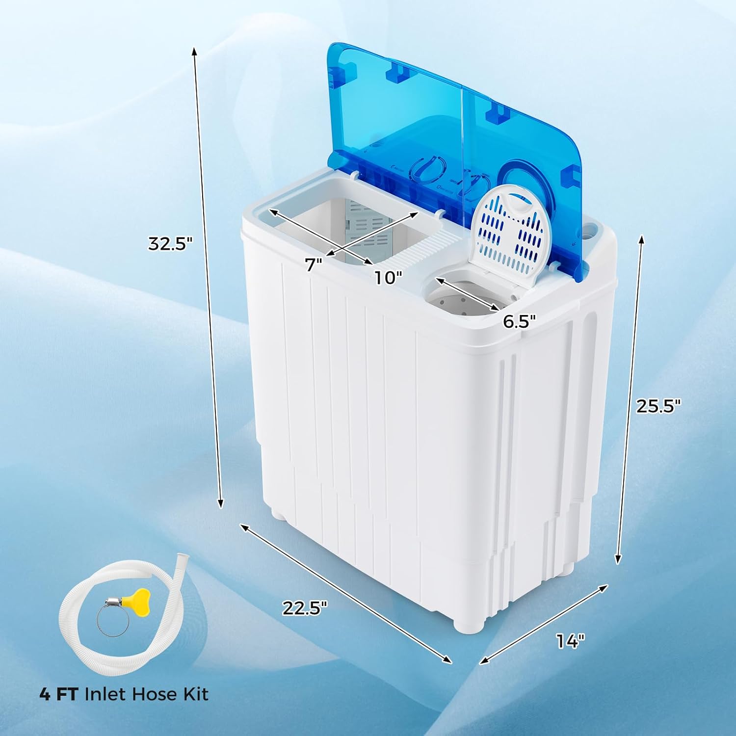 Giantex Portable Washing Machine, 17.6lbs Compact Washer Spinner Combo with Pump Drain, Twin Tub 11lbs Wash & 6.6lbs Spin, Lavadoras Portatiles for Apartment RV Dorm College (White & Blue)