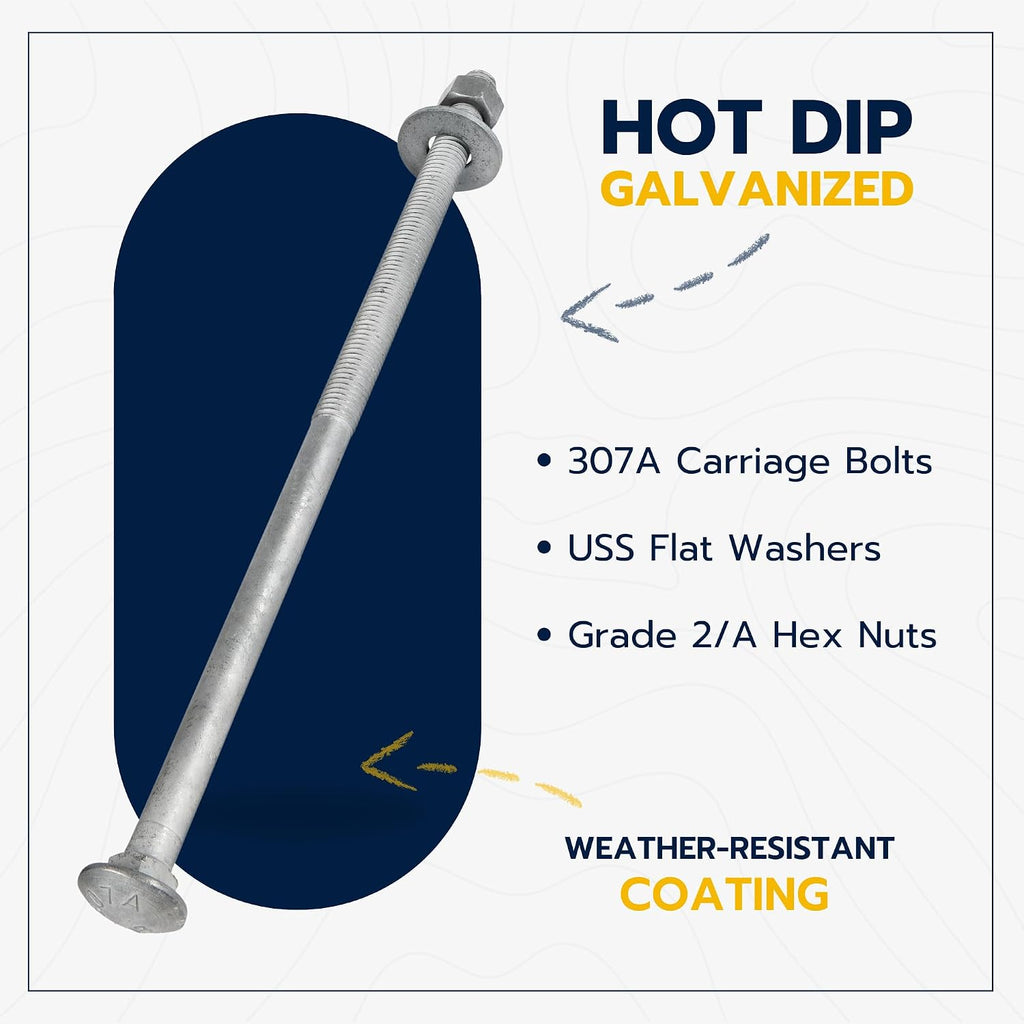 5/8' x 12' (25 pk) Hot Dip Galvanized 307A Carriage Bolt, Washer, Nut Kit by Makers Bolt