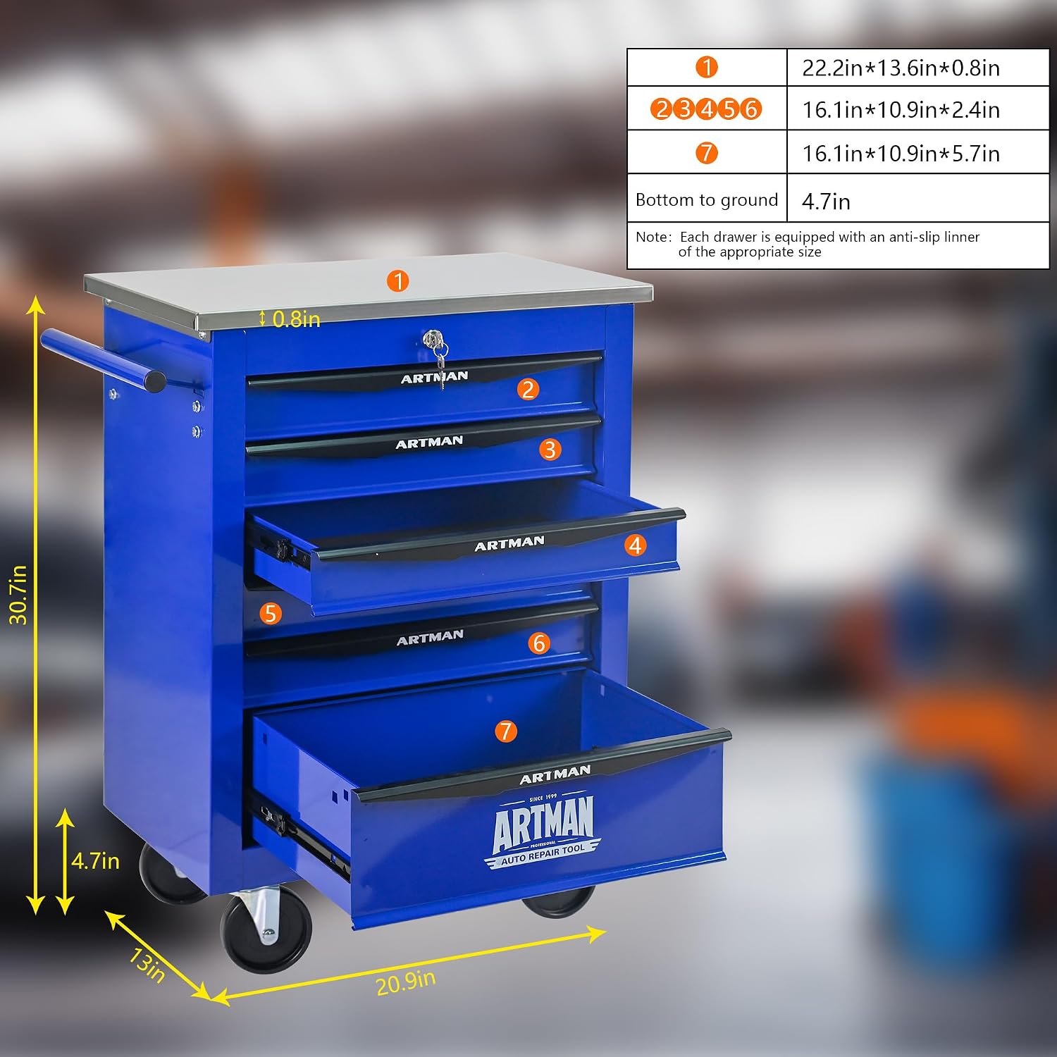 Campfun Tool Cart on Wheels 6 Drawers Rolling Tool Chest Workbench, Metal Tool Cabinet with Extra 7 Tool Storage Boxes, Tool Chest Combo Portable Mechanic Tool Cart for Garage Workshop Warehouse
