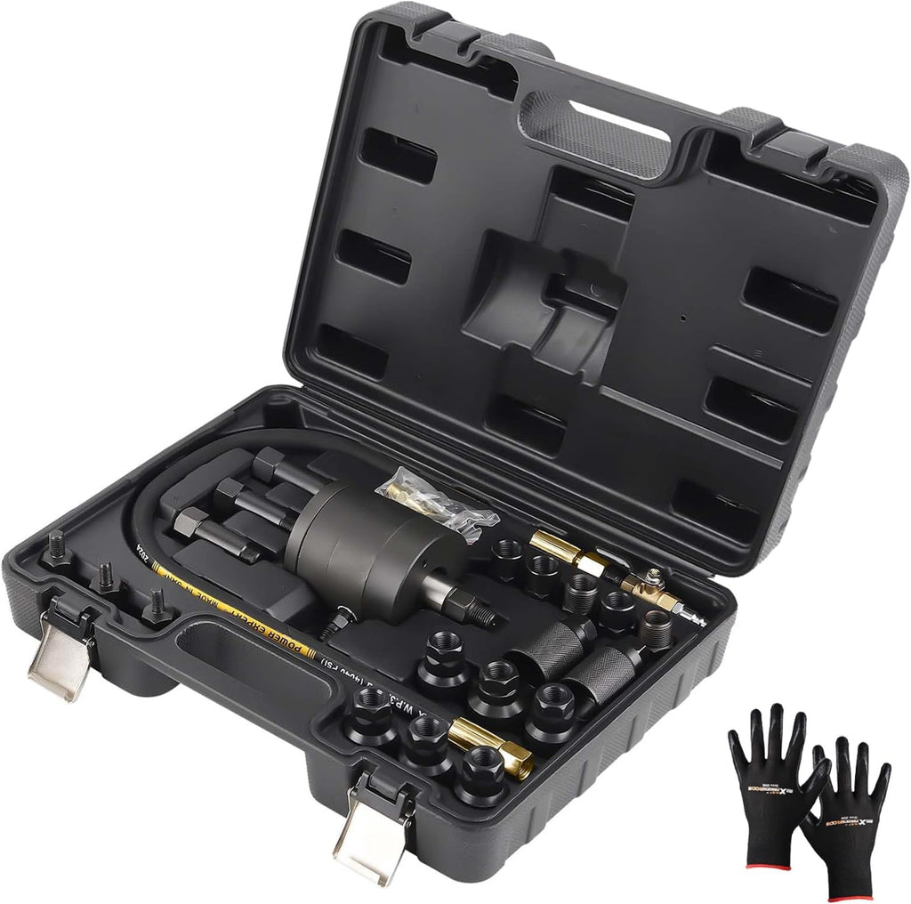 maXpeedingrods Pneumatic Injector Puller Set, 24 pcs 5-8 Bar Air Vibration Diesel Fuel Injector Removal Tool Kit with Extractor Hammer, 19 Adapters, Extension Hose, and EU US JP Connectors