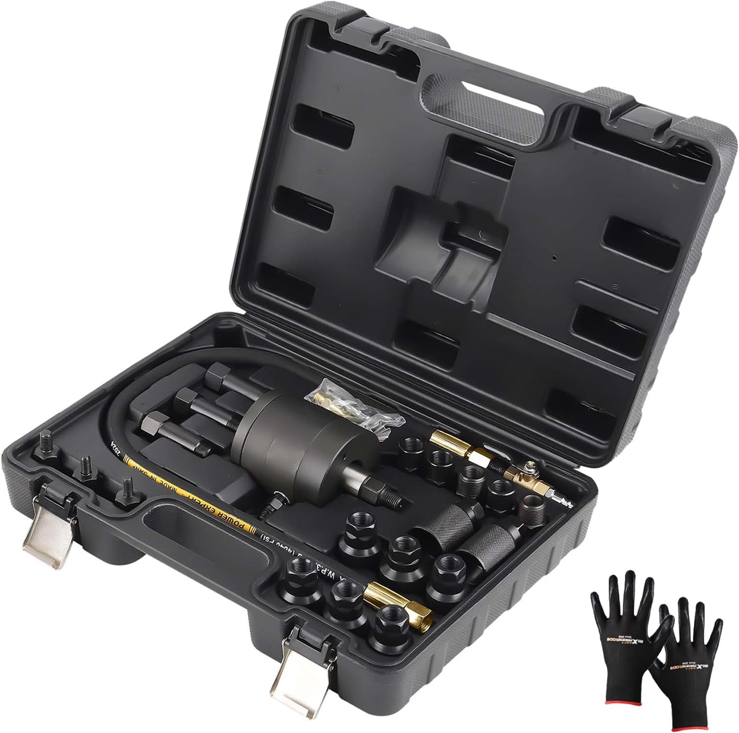 maXpeedingrods Pneumatic Injector Puller Set, 24 pcs 5-8 Bar Air Vibration Diesel Fuel Injector Removal Tool Kit with Extractor Hammer, 19 Adapters, Extension Hose, and EU US JP Connectors