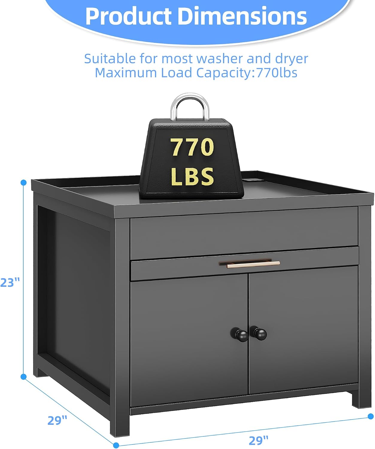 Laundry Pedestal for Washer and Dryer, Heavy Duty Metal Washer Dryer Pedestal Stand With Basket Shelf, 29' Universal Fit Anti-Vibration Washing Machine Stand, 770 LBS Capacity, 29'W×29'D×23'H