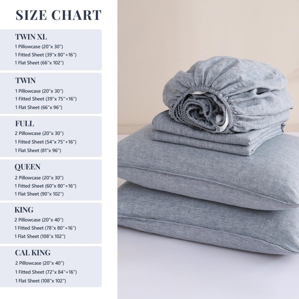 S VICTORY SYMBOL 100% Organic Linen Chambray Sheets Set Twin XL Size,Washed Natural French Flax Bed Sheets 3 Pieces,16inch Deep Pocket Linen Bedding for Hot Sleepers,Yarn Dyed Blue Denim